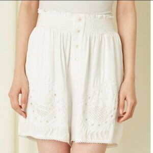 SNIDEL HOME Cutwork Rayon Shorts Embroidered Smocked Ivory New One Size